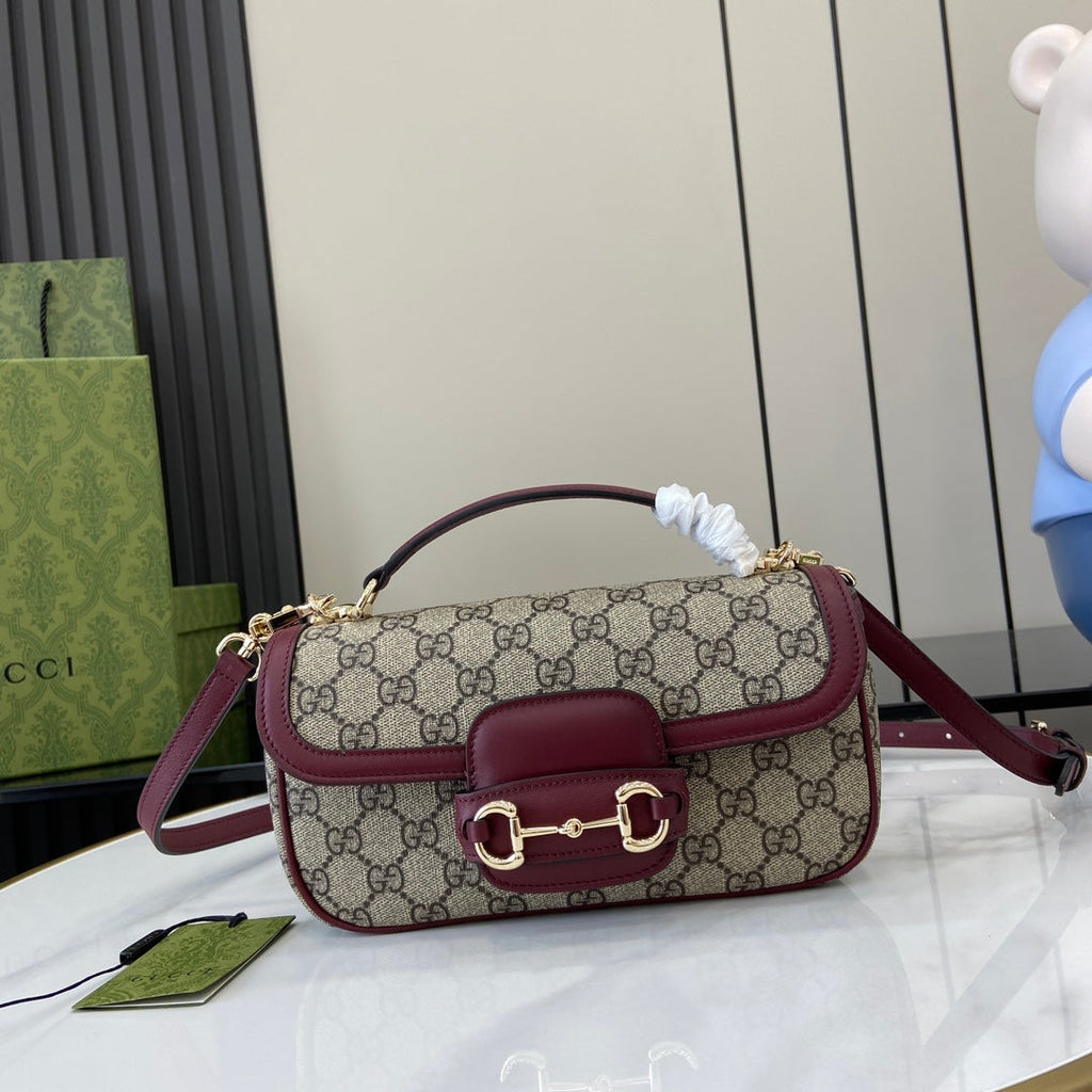 Gucci Horsebit 1955 Soft small top handle bag 815206 in wine red gg