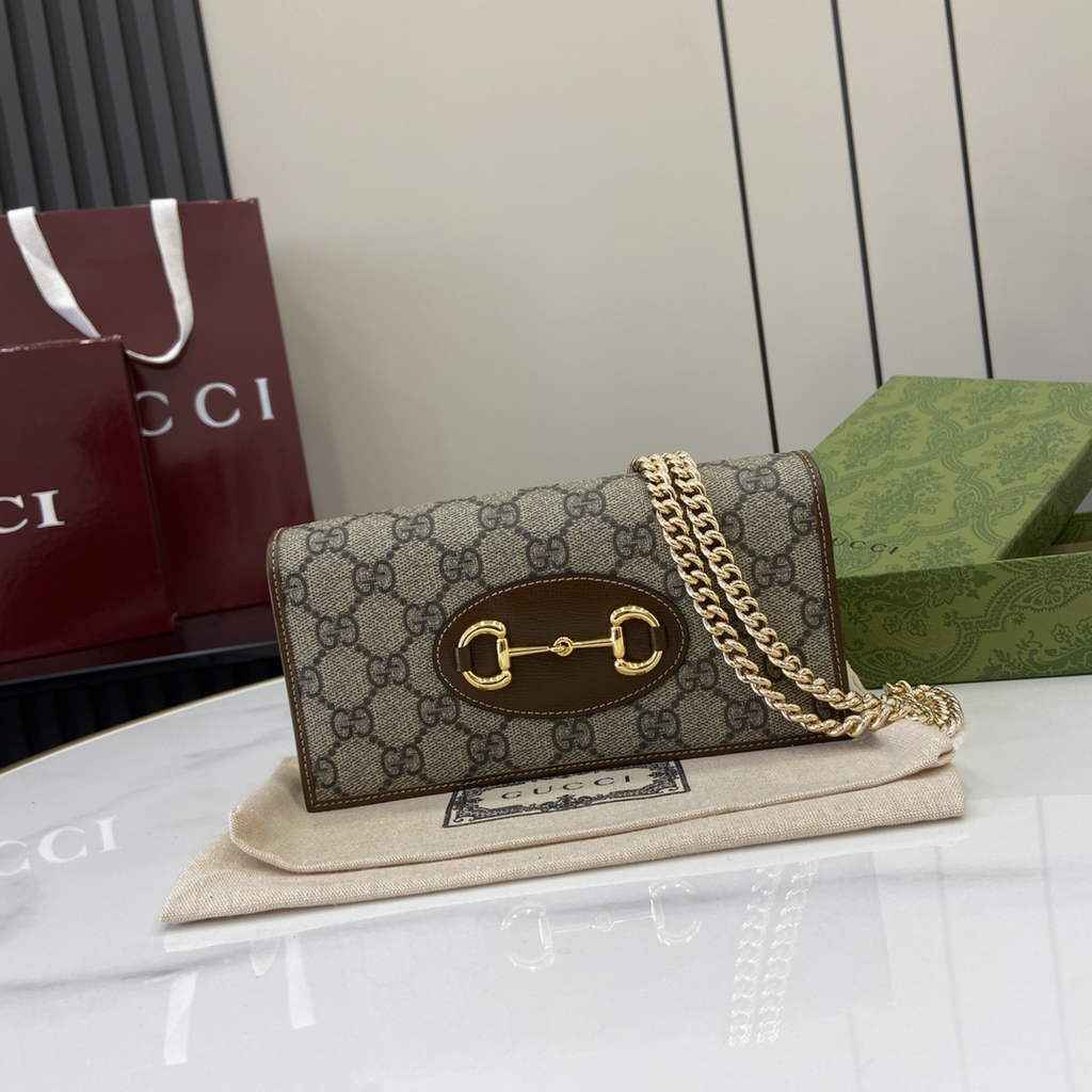 Gucci Horsebit 1955 wallet on chain, 621892 in GG brown Supreme