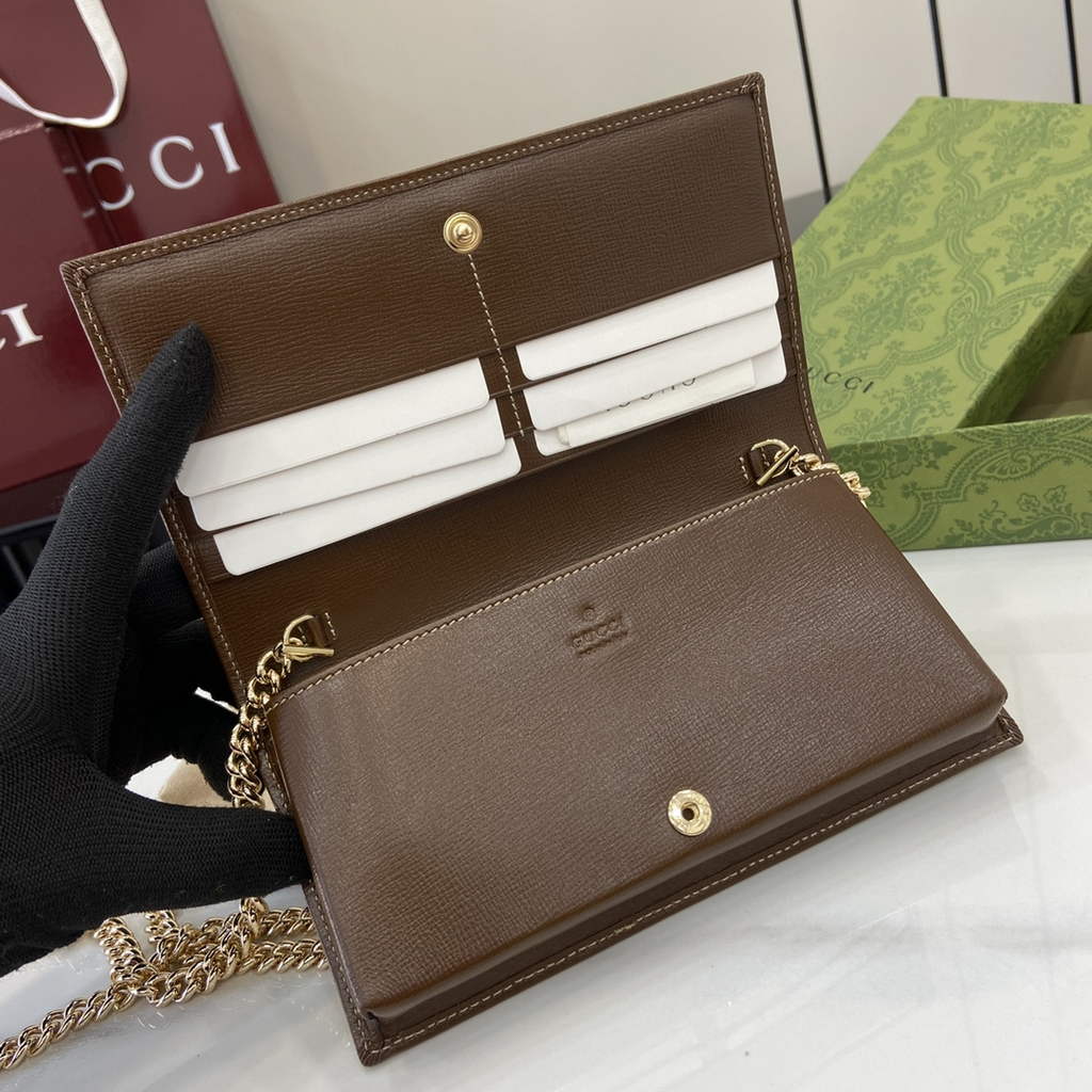 Gucci Horsebit 1955 wallet on chain, 621892 in GG brown Supreme
