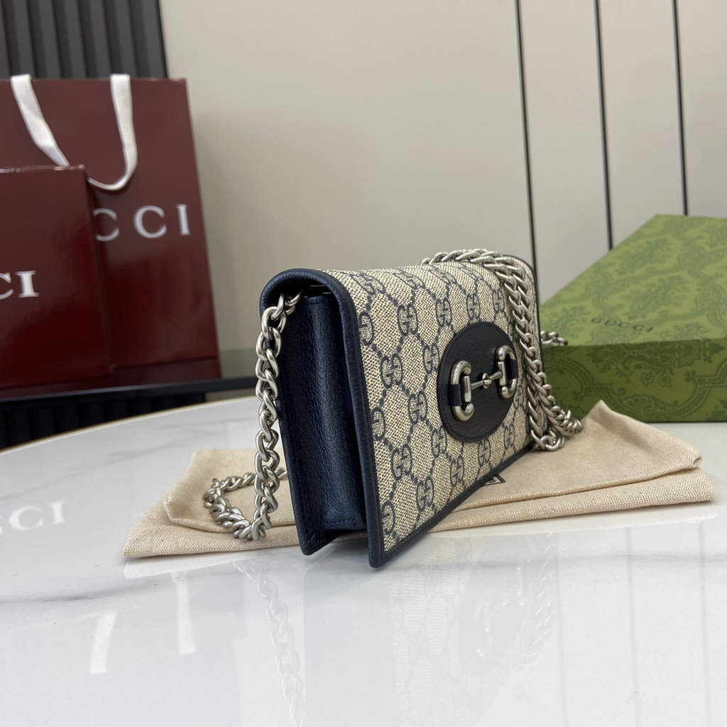 Gucci Horsebit 1955 wallet on chain, 621892 in GG navy blue Supreme