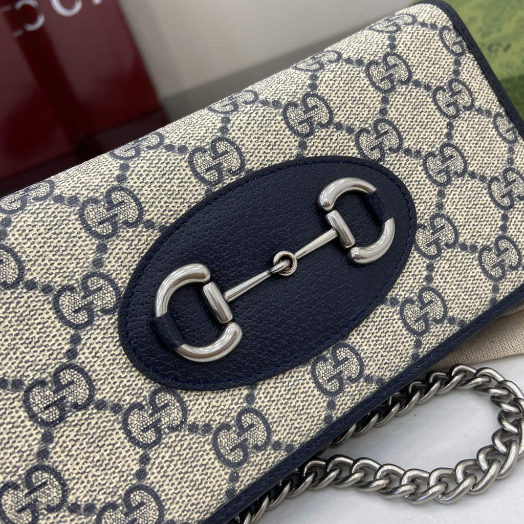 Gucci Horsebit 1955 wallet on chain, 621892 in GG navy blue Supreme
