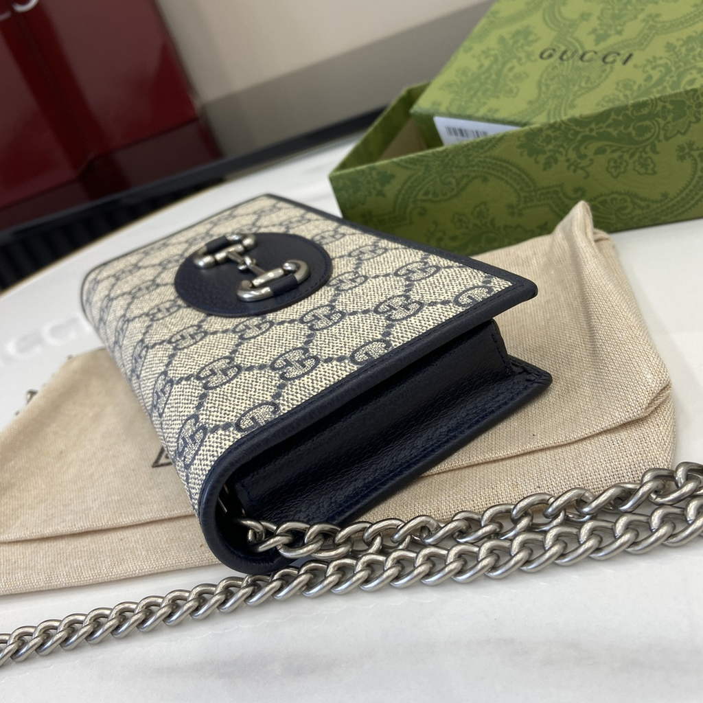 Gucci Horsebit 1955 wallet on chain, 621892 in GG navy blue Supreme