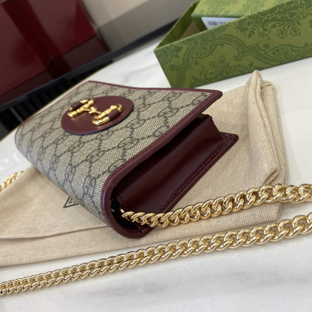 Gucci Horsebit 1955 wallet on chain, 621892 in GG wine red Supreme