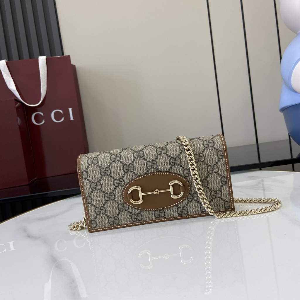 Gucci Horsebit 1955 wallet on chain, 621892 in tan leather