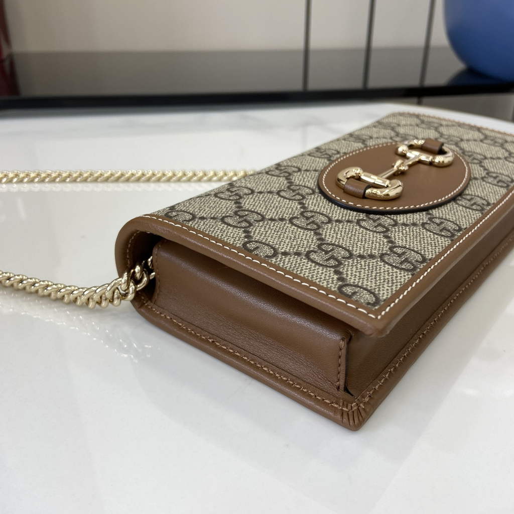 Gucci Horsebit 1955 wallet on chain, 621892 in tan leather