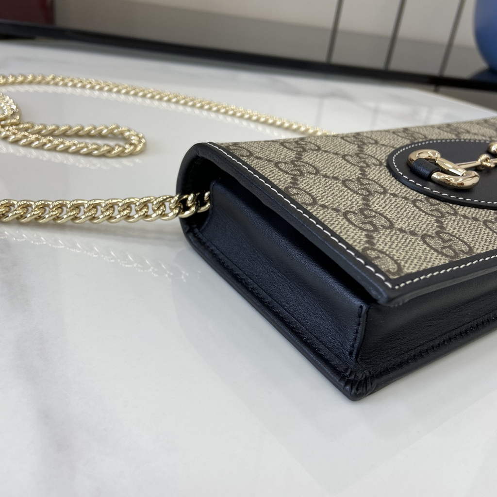 Gucci Horsebit 1955 wallet on chain, 621892 in black leather