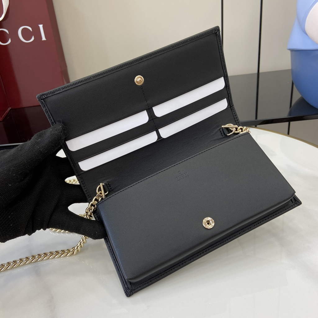 Gucci Horsebit 1955 wallet on chain, 621892 in black leather