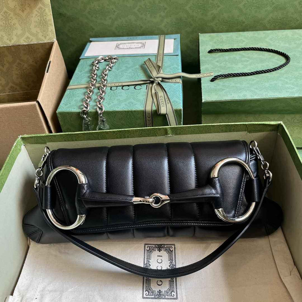 Gucci Horsebit Chain medium shoulder bag ‎764255 in Black leather