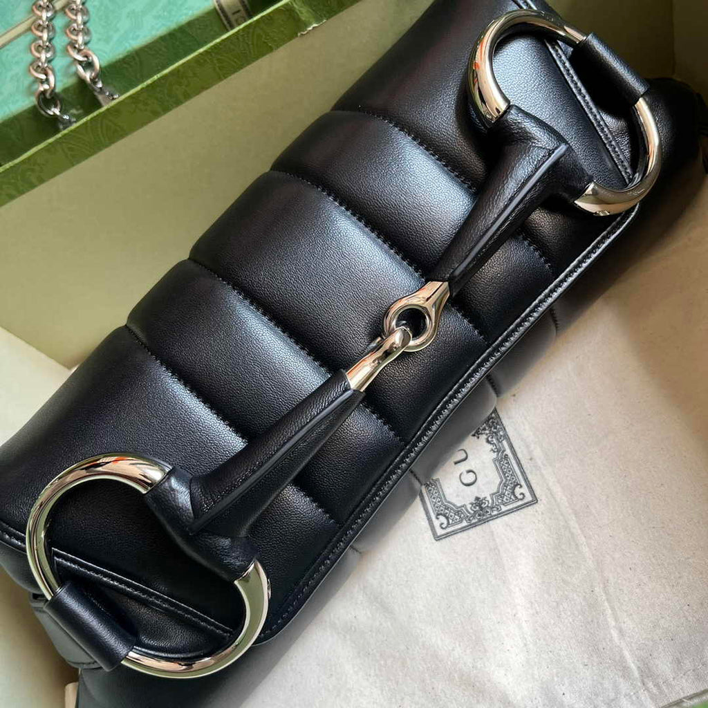 Gucci Horsebit Chain medium shoulder bag ‎764255 in Black leather