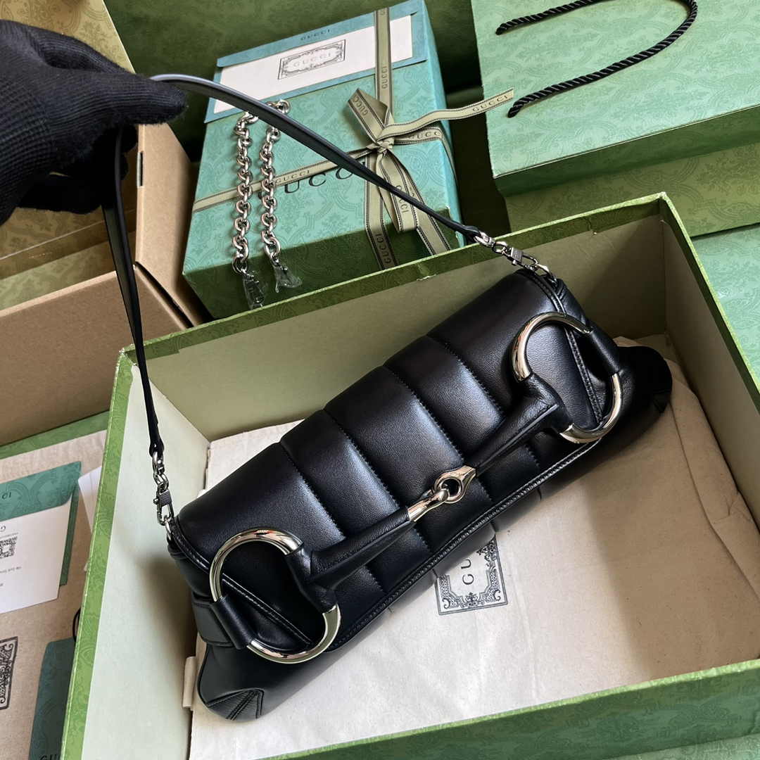Gucci Horsebit Chain medium shoulder bag ‎764255 in Black leather