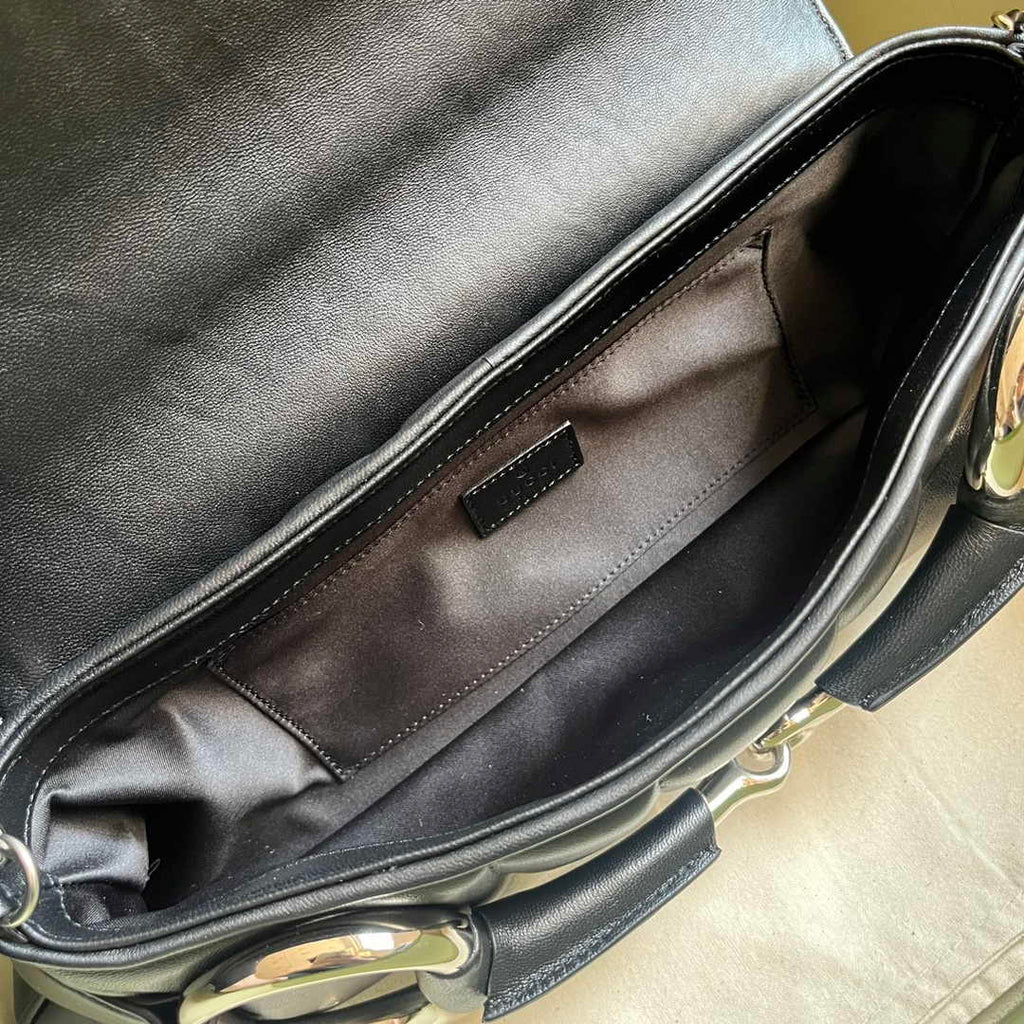 Gucci Horsebit Chain medium shoulder bag ‎764255 in Black leather