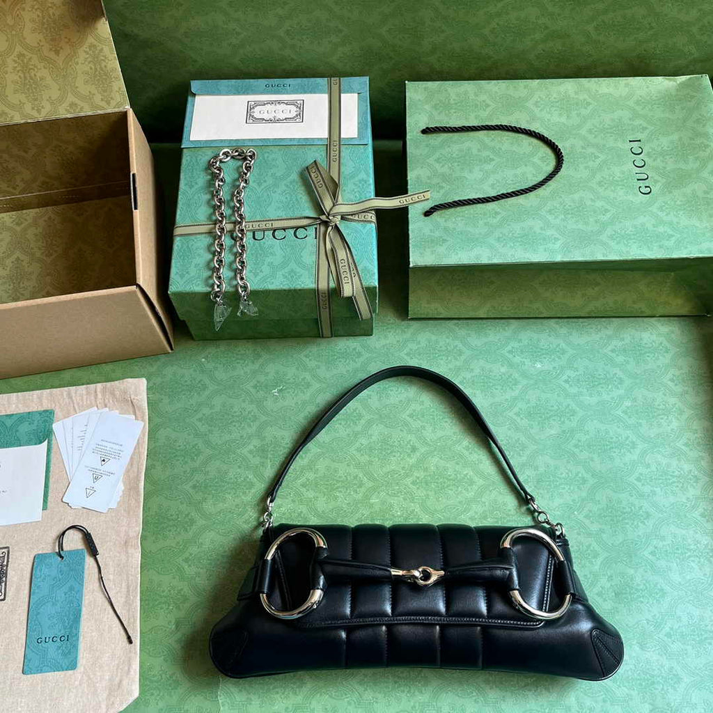 Gucci Horsebit Chain medium shoulder bag ‎764255 in Black leather