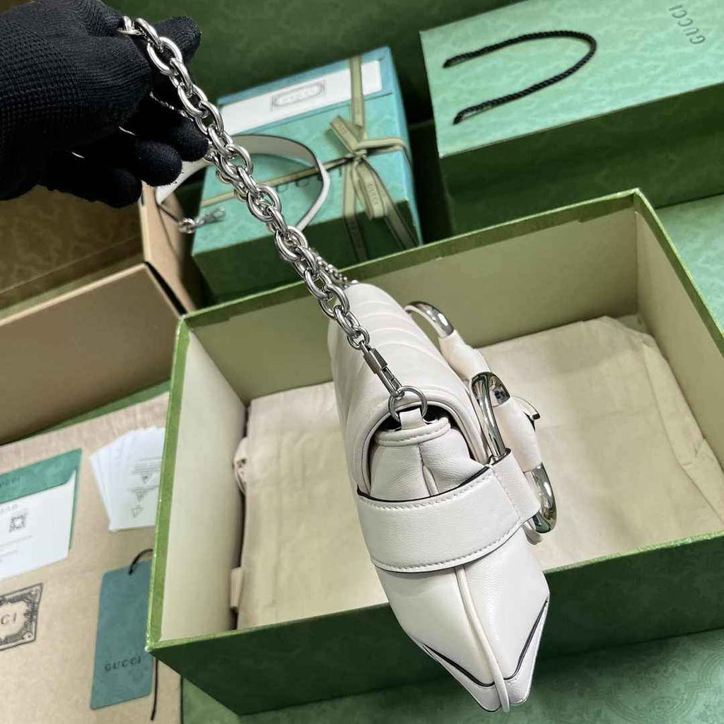 Gucci Horsebit Chain medium shoulder bag ‎764255 in White leather