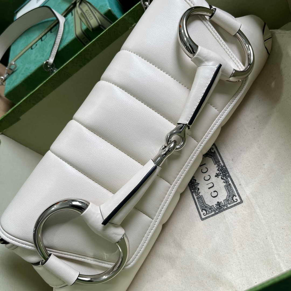 Gucci Horsebit Chain medium shoulder bag ‎764255 in White leather