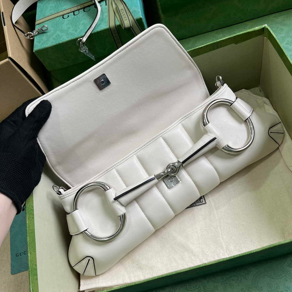 Gucci Horsebit Chain medium shoulder bag ‎764255 in White leather