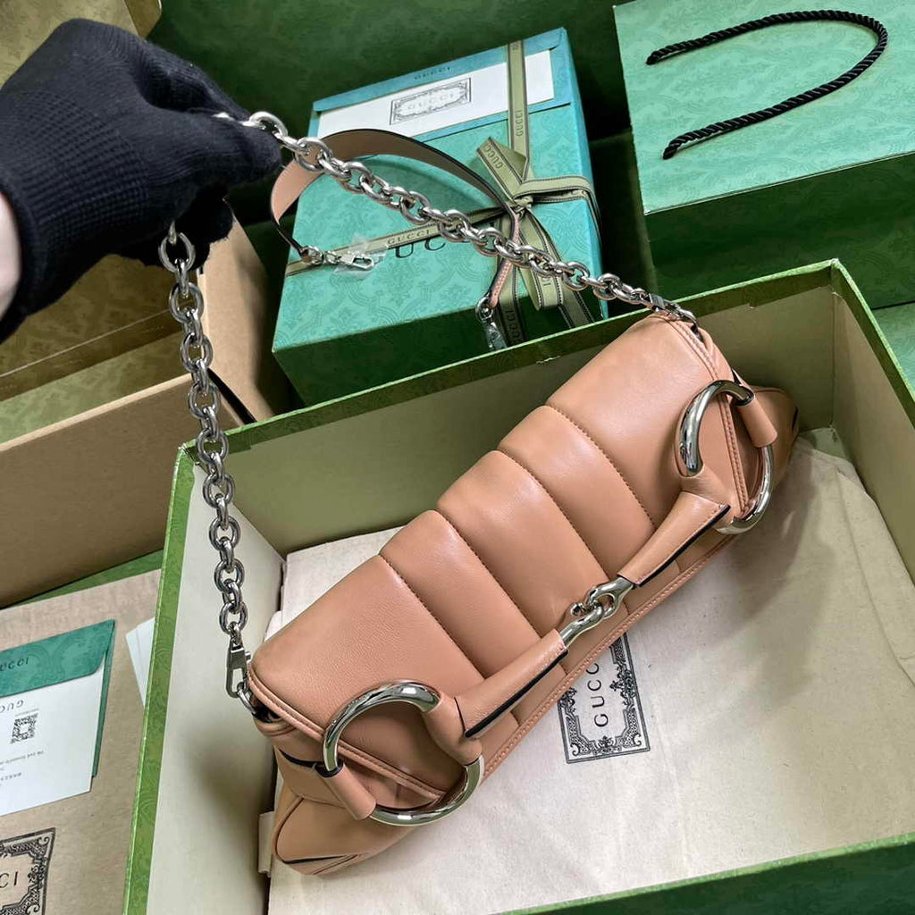 Gucci Horsebit Chain medium shoulder bag ‎764255 in Rose Beige leather