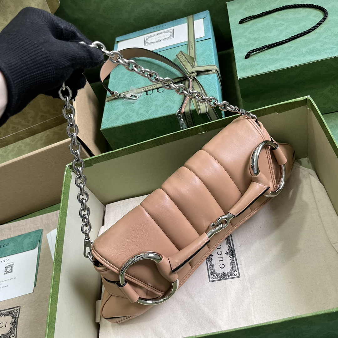 Gucci Horsebit Chain medium shoulder bag ‎764255 in Rose Beige leather