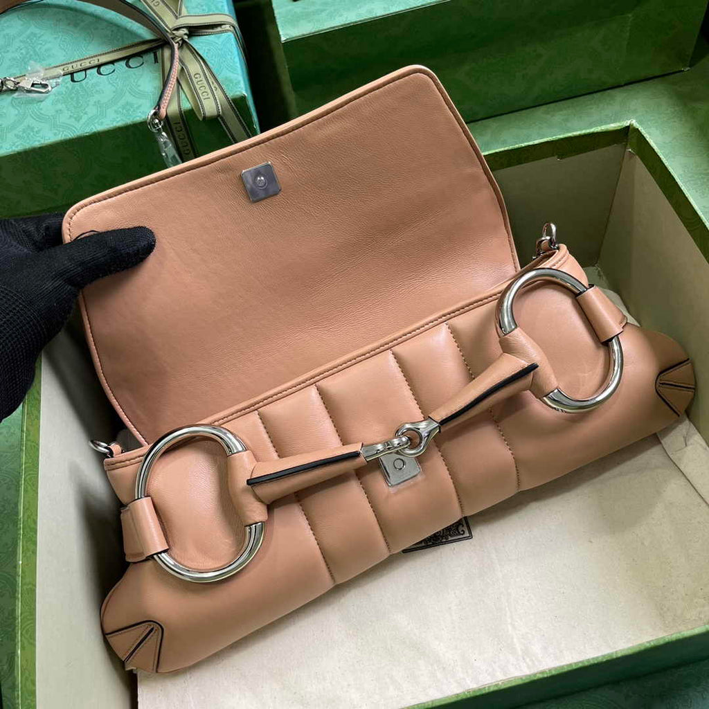 Gucci Horsebit Chain medium shoulder bag ‎764255 in Rose Beige leather