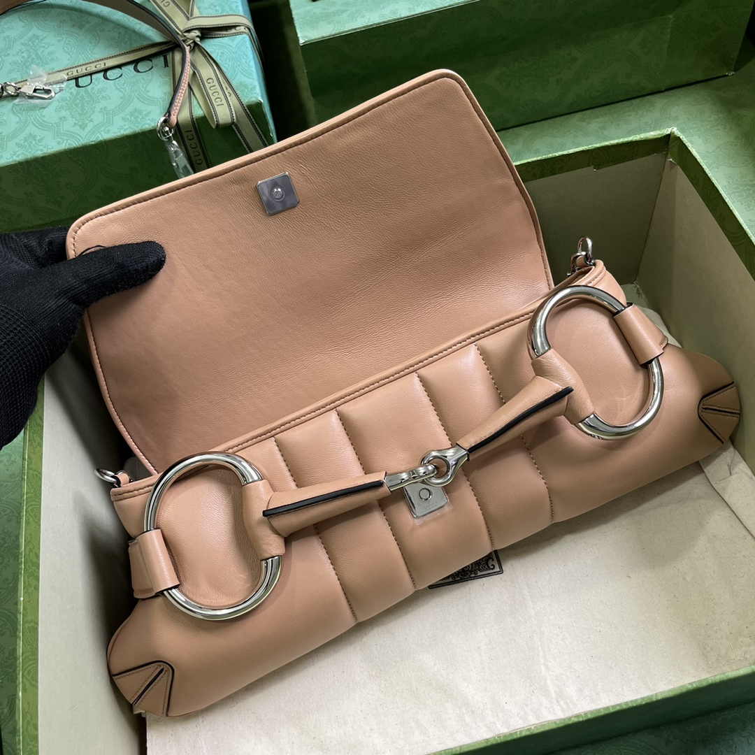 Gucci Horsebit Chain medium shoulder bag ‎764255 in Rose Beige leather
