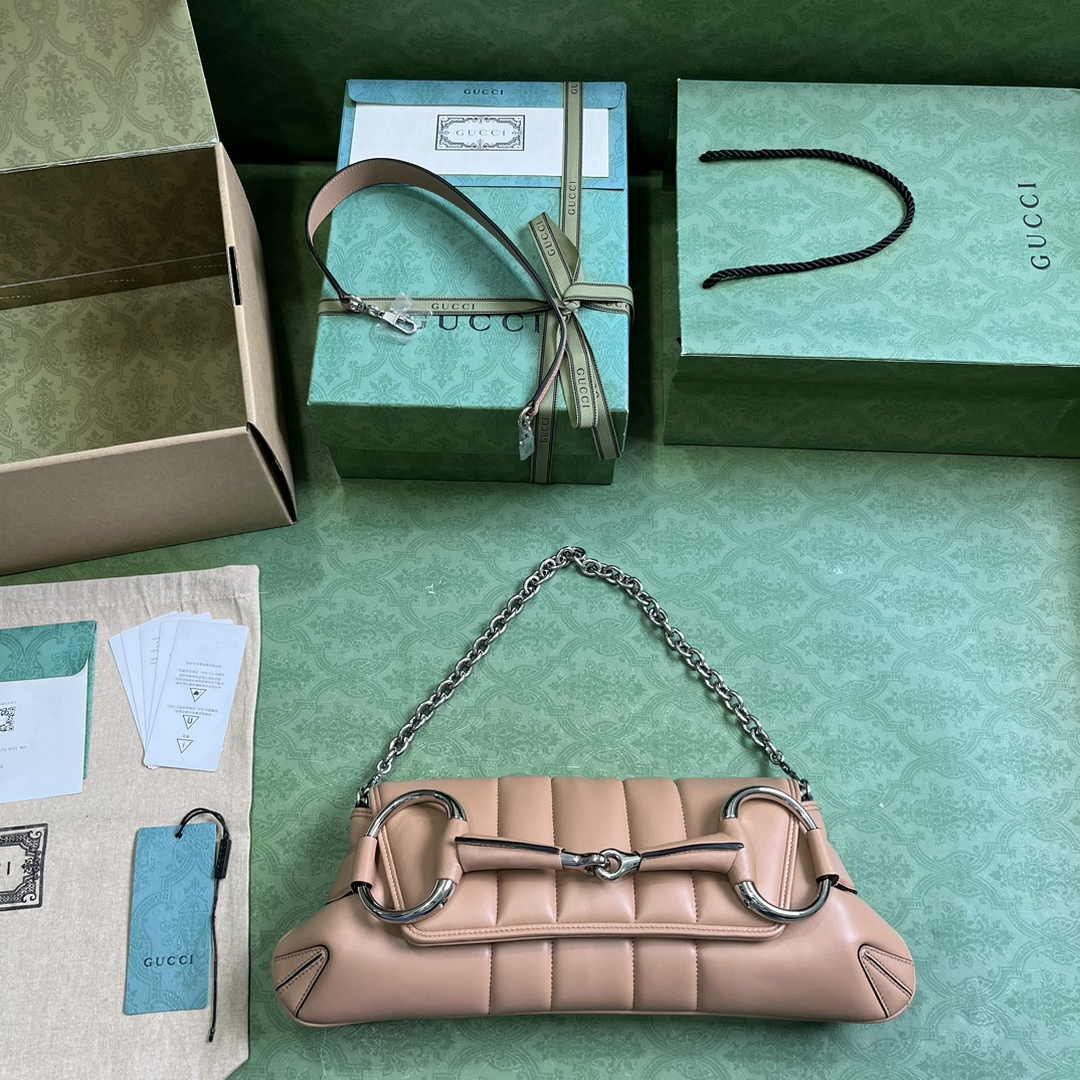 Gucci Horsebit Chain medium shoulder bag ‎764255 in Rose Beige leather