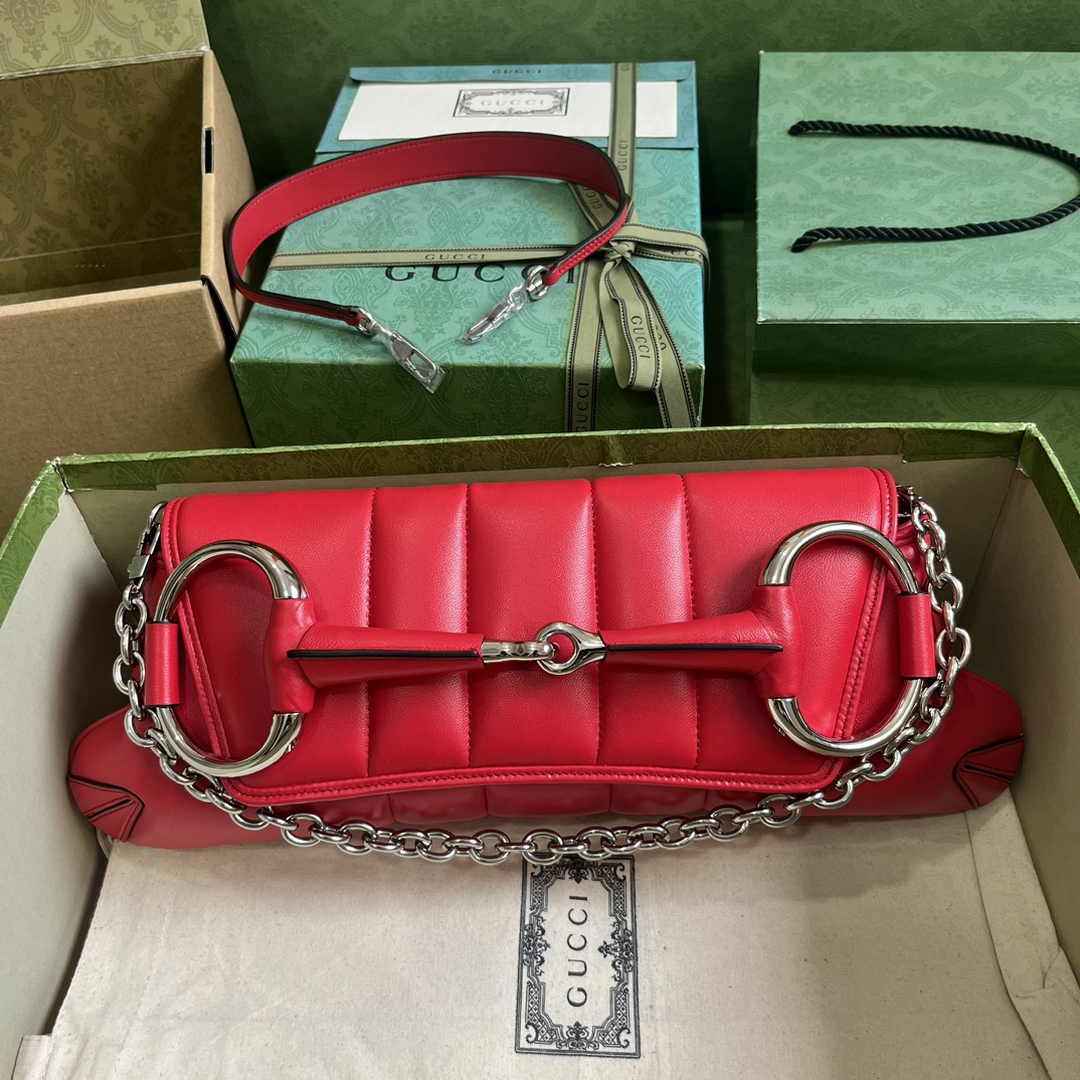 Gucci Horsebit Chain medium shoulder bag ‎764255 in Red leather