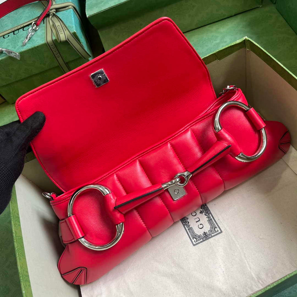 Gucci Horsebit Chain medium shoulder bag ‎764255 in Red leather
