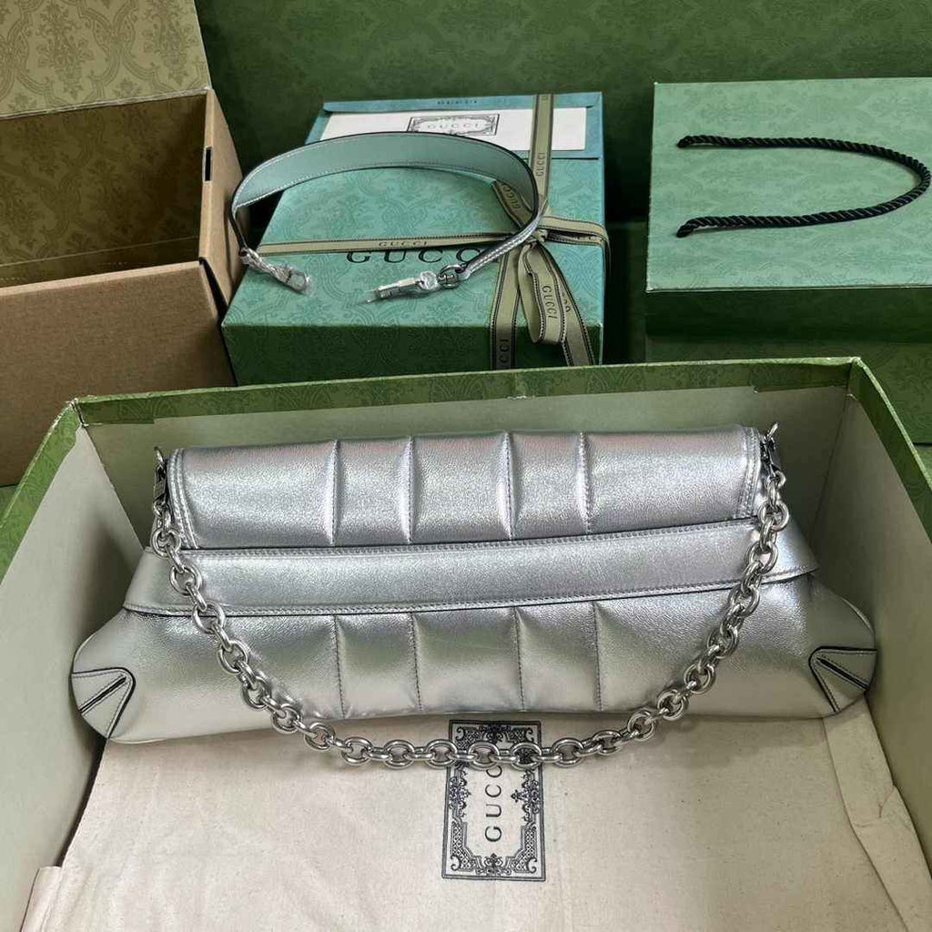 Gucci Horsebit Chain medium shoulder bag ‎764255 in Silver leather