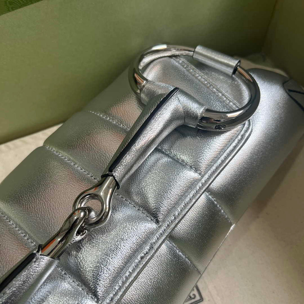 Gucci Horsebit Chain medium shoulder bag ‎764255 in Silver leather