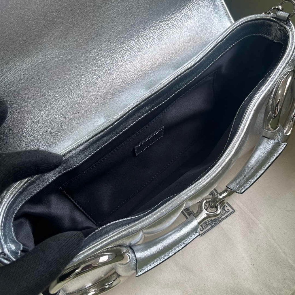 Gucci Horsebit Chain medium shoulder bag ‎764255 in Silver leather