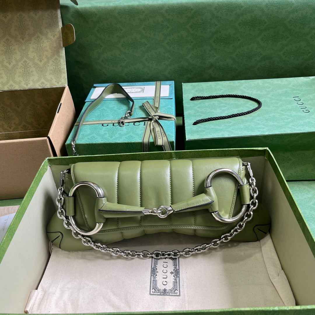 Gucci Horsebit Chain medium shoulder bag ‎764255 in Green leather