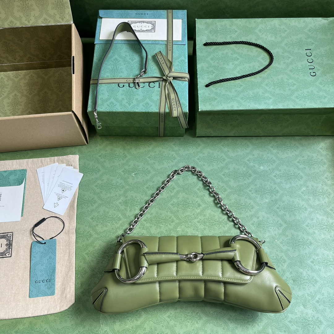 Gucci Horsebit Chain medium shoulder bag ‎764255 in Green leather