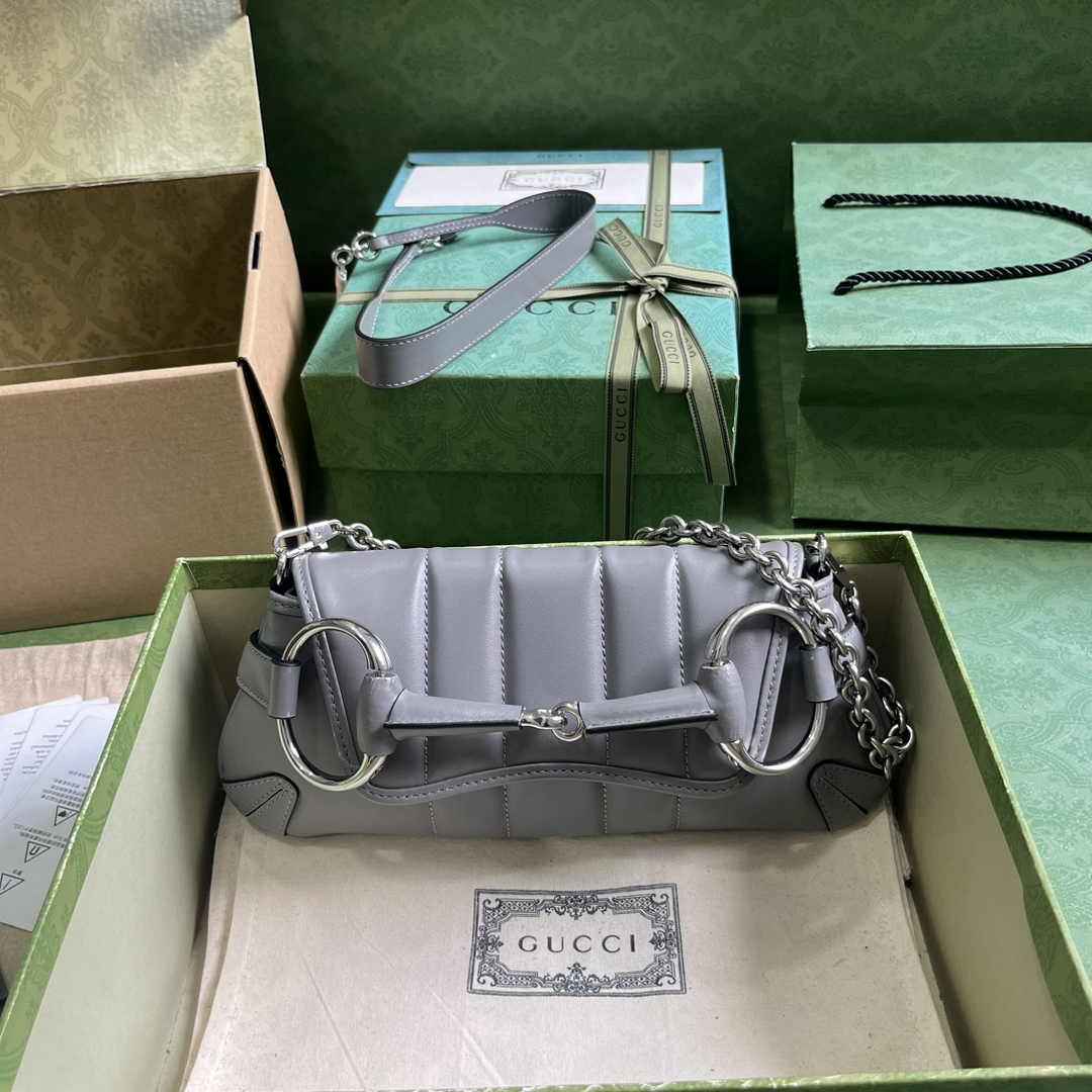 Gucci Horsebit Chain medium shoulder bag ‎764255 in Gray leather