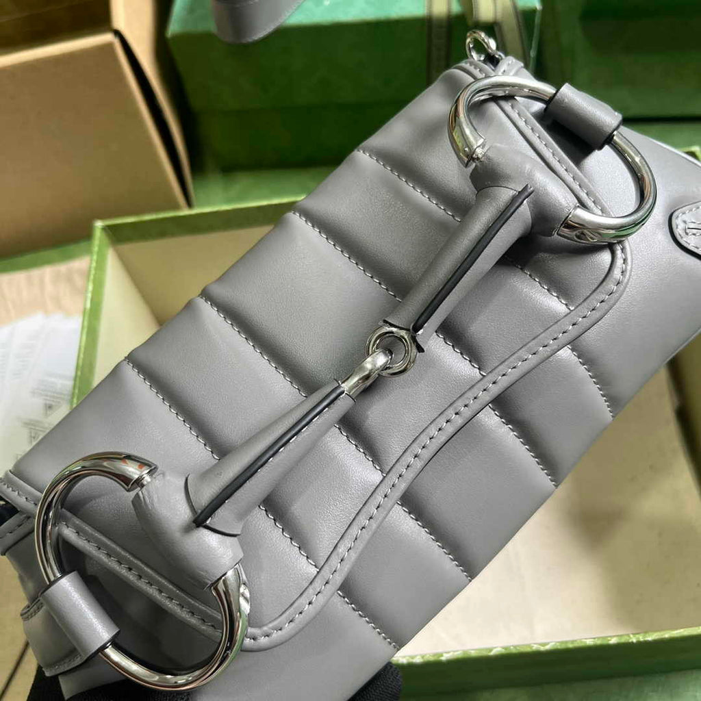 Gucci Horsebit Chain medium shoulder bag ‎764255 in Gray leather
