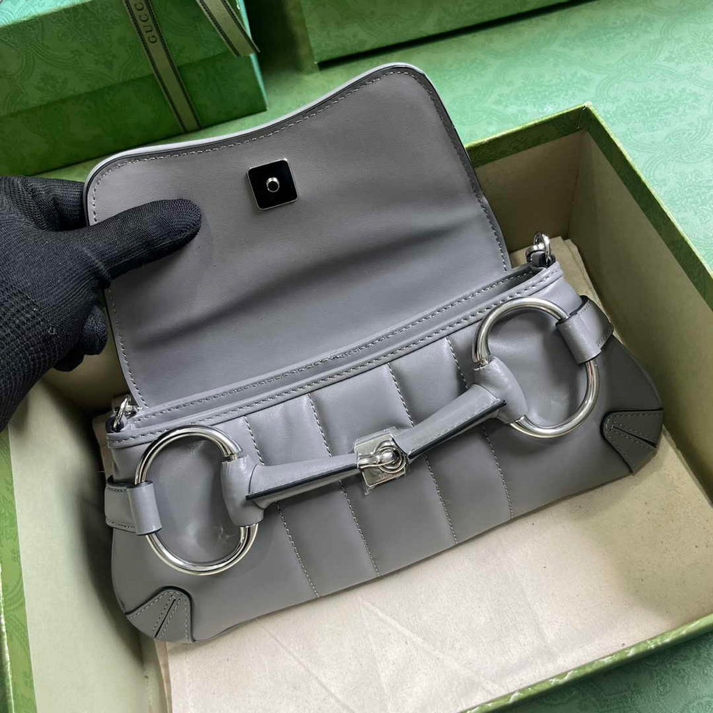 Gucci Horsebit Chain medium shoulder bag ‎764255 in Gray leather