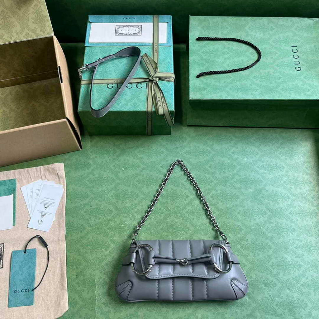 Gucci Horsebit Chain small shoulder bag ‎764339 in Gray leather