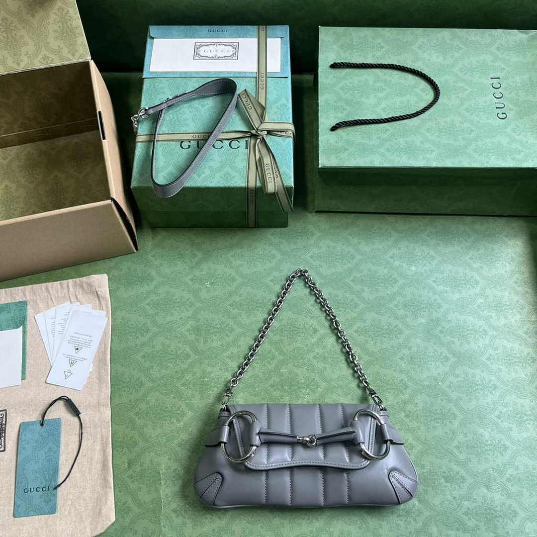 Gucci Horsebit Chain small shoulder bag ‎764339 in Gray leather