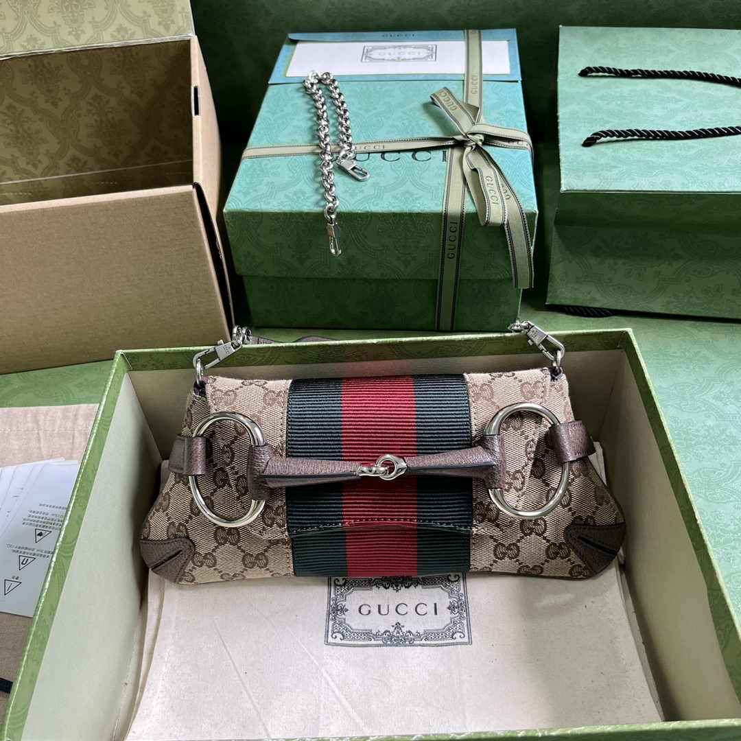 Gucci Horsebit Chain small shoulder bag ‎764339 Beige Original GG canvas