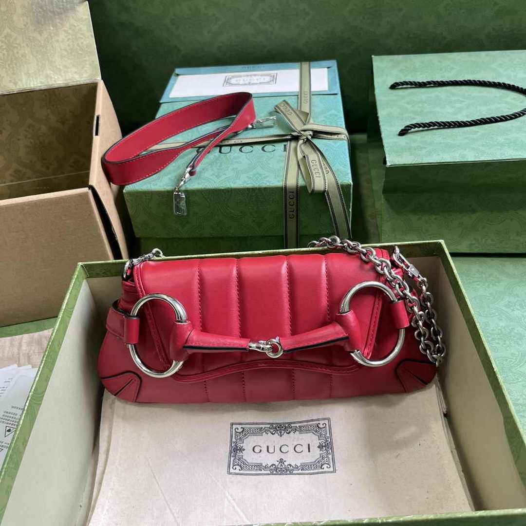 Gucci Horsebit Chain small shoulder bag ‎764339 in Red leather