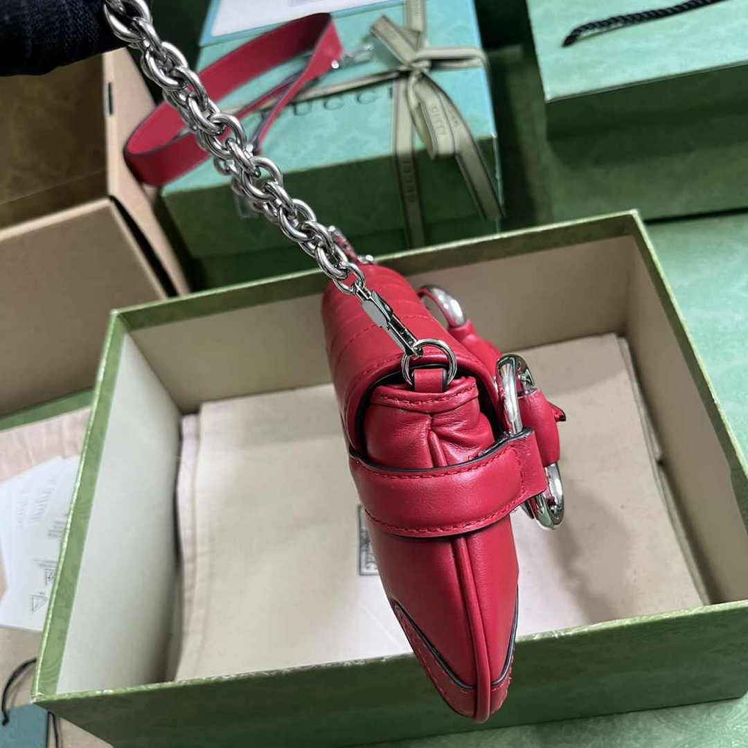 Gucci Horsebit Chain small shoulder bag ‎764339 in Red leather