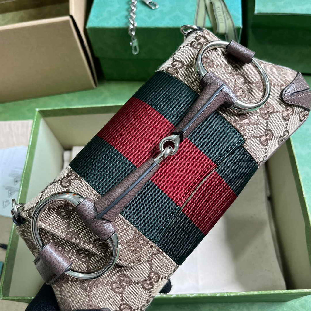Gucci Horsebit Chain small shoulder bag ‎764339 Beige Original GG canvas