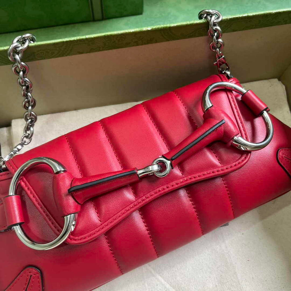 Gucci Horsebit Chain small shoulder bag ‎764339 in Red leather