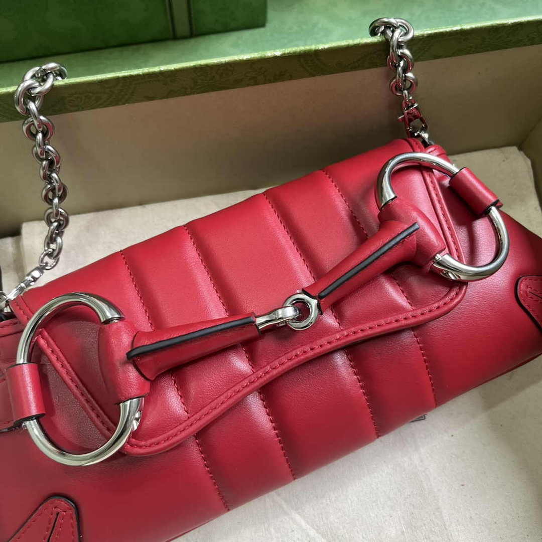 Gucci Horsebit Chain small shoulder bag ‎764339 in Red leather