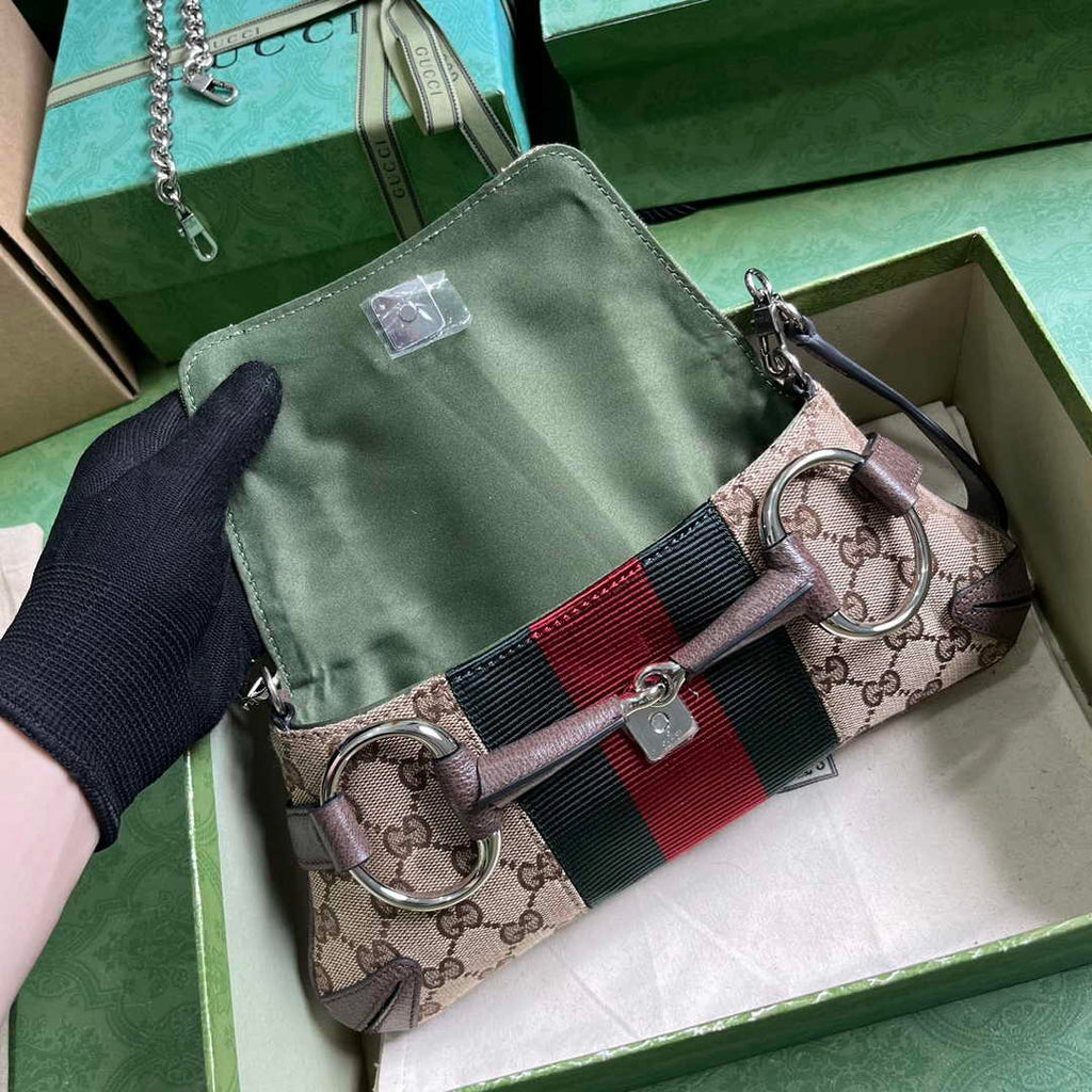 Gucci Horsebit Chain small shoulder bag ‎764339 Beige Original GG canvas