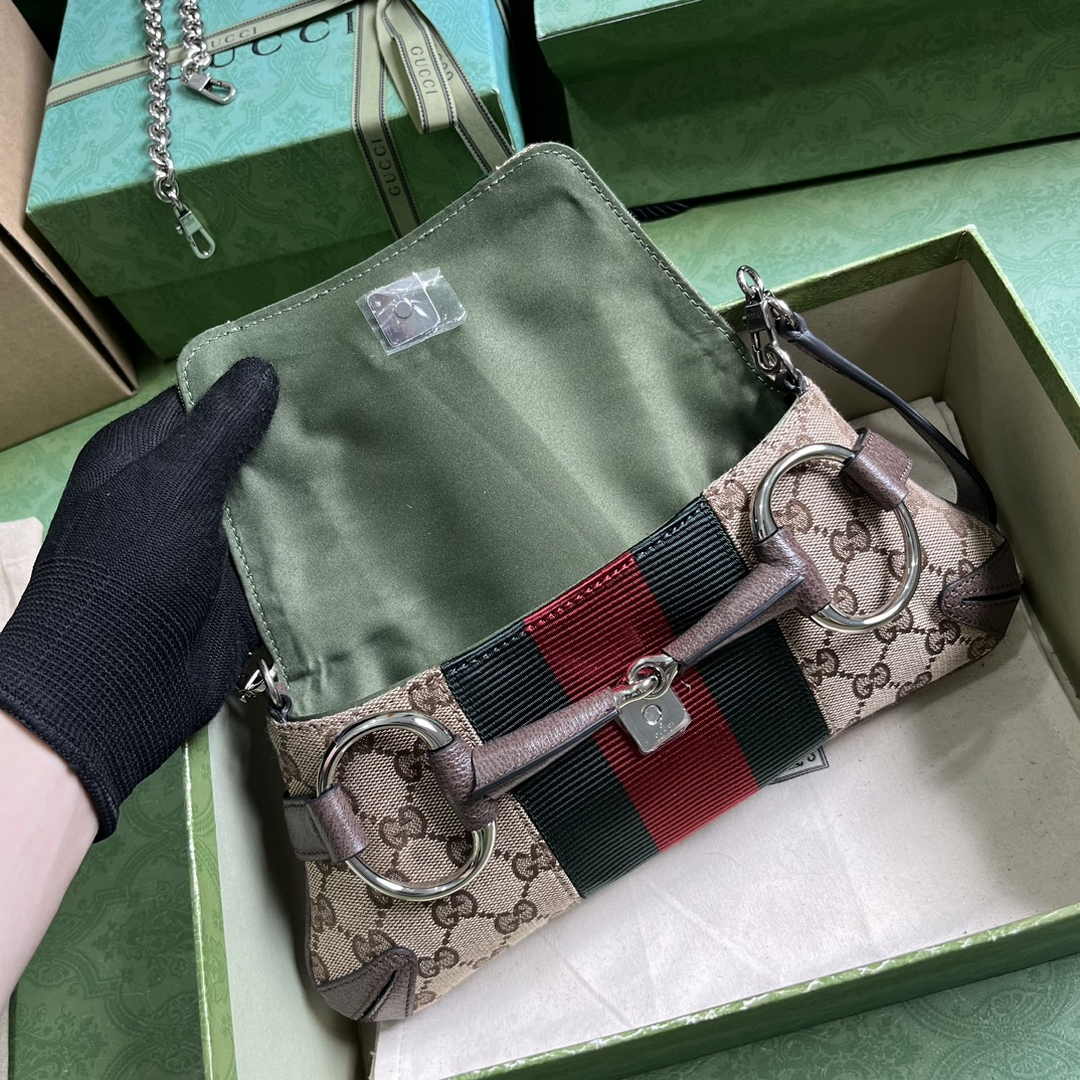 Gucci Horsebit Chain small shoulder bag ‎764339 Beige Original GG canvas