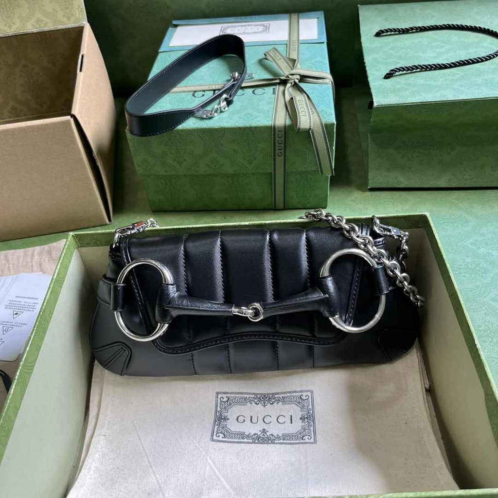 Gucci Horsebit Chain small shoulder bag ‎764339 in black leather