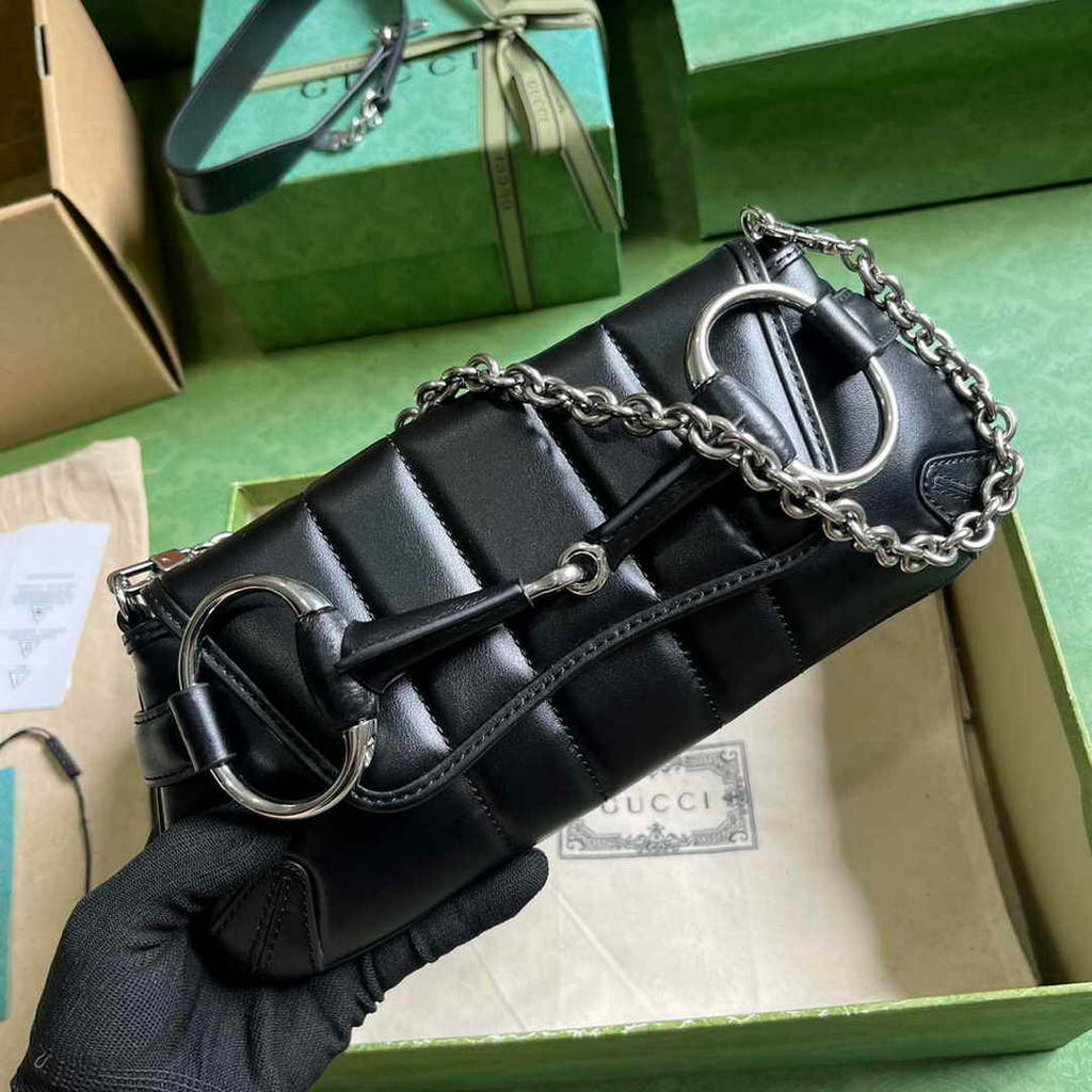 Gucci Horsebit Chain small shoulder bag ‎764339 in black leather