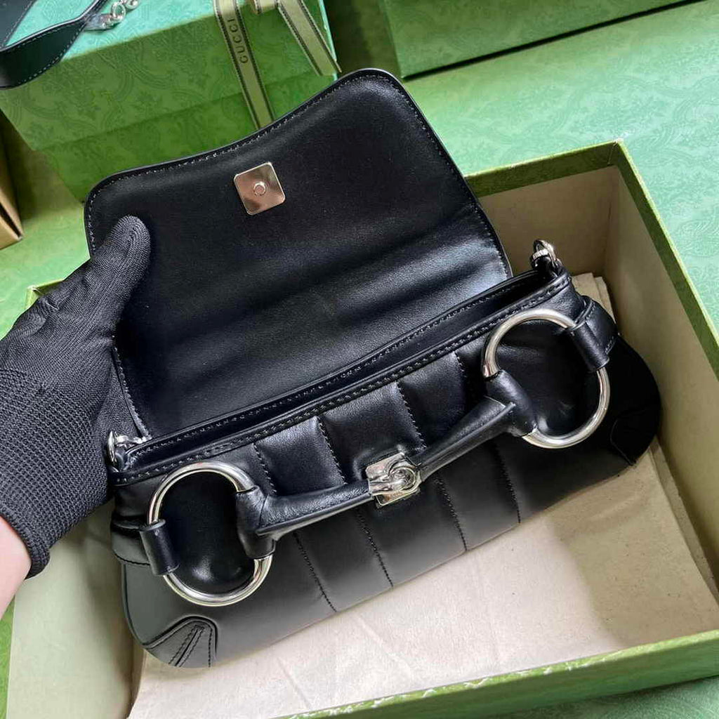 Gucci Horsebit Chain small shoulder bag ‎764339 in black leather