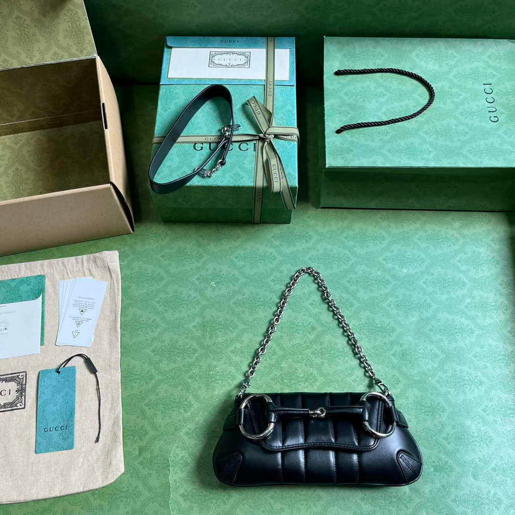 Gucci Horsebit Chain small shoulder bag ‎764339 in black leather