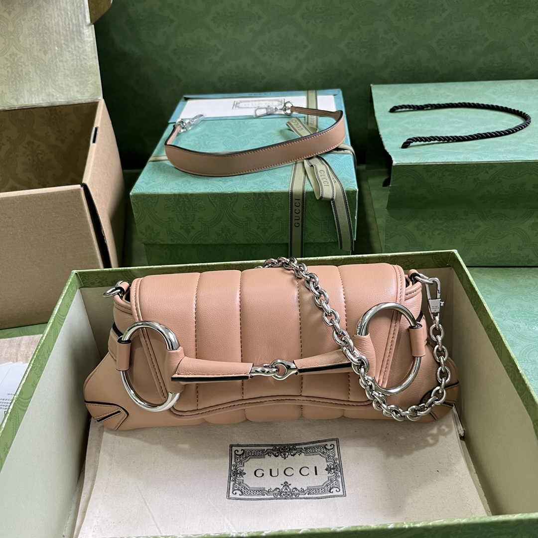 Gucci Horsebit Chain small shoulder bag ‎764339 in Rose beige leather