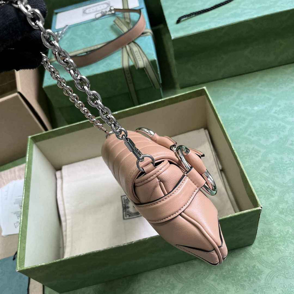 Gucci Horsebit Chain small shoulder bag ‎764339 in Rose beige leather